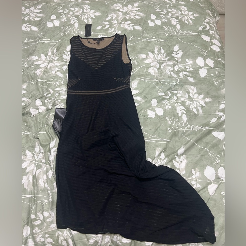 BCBG Sleeveless Black Maxi Dress with Sheer Paneling